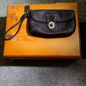 Brown Leather Coach Wristlet